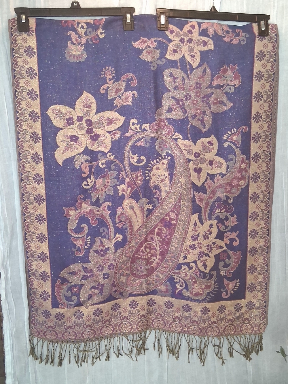 pashmina Purple and Gold Paisley Floral Tapestry Style Wrap